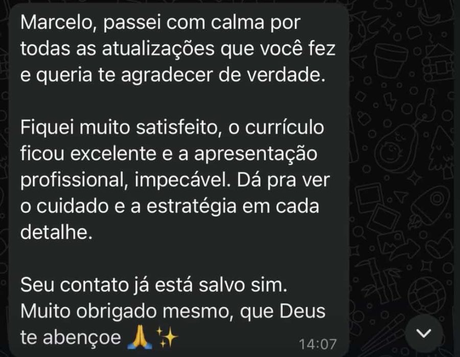Mensagem de Cliente, cliente da Agência Oceana: Currículo e perfil profissional